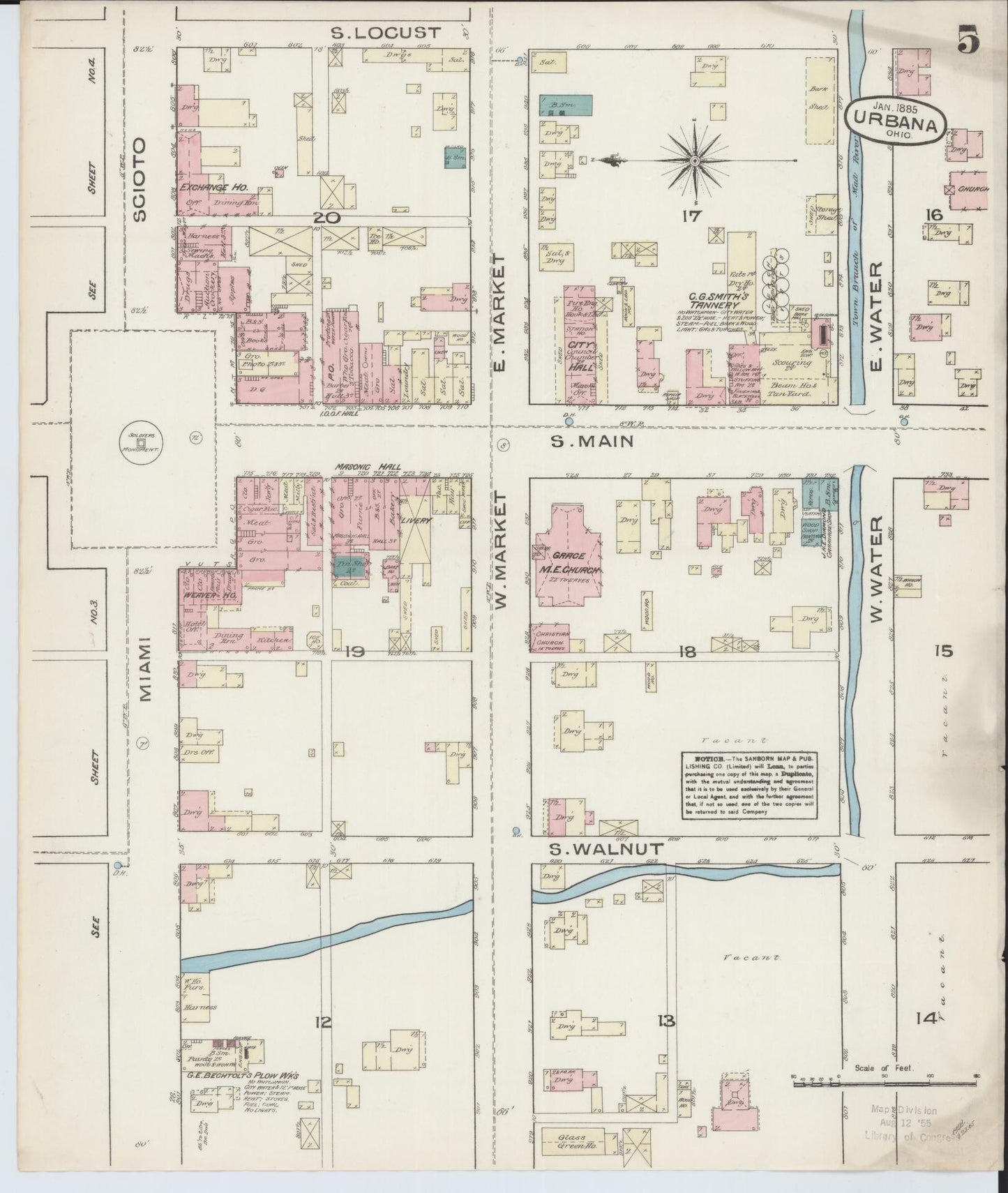 Sanborn Fire Insurance Map from Urbana, Champaign County, Ohio (1885), Sheet #0005 - Complete Map Set gallery image, historic Sanborn map, vintage wall art, Ohio Ohio