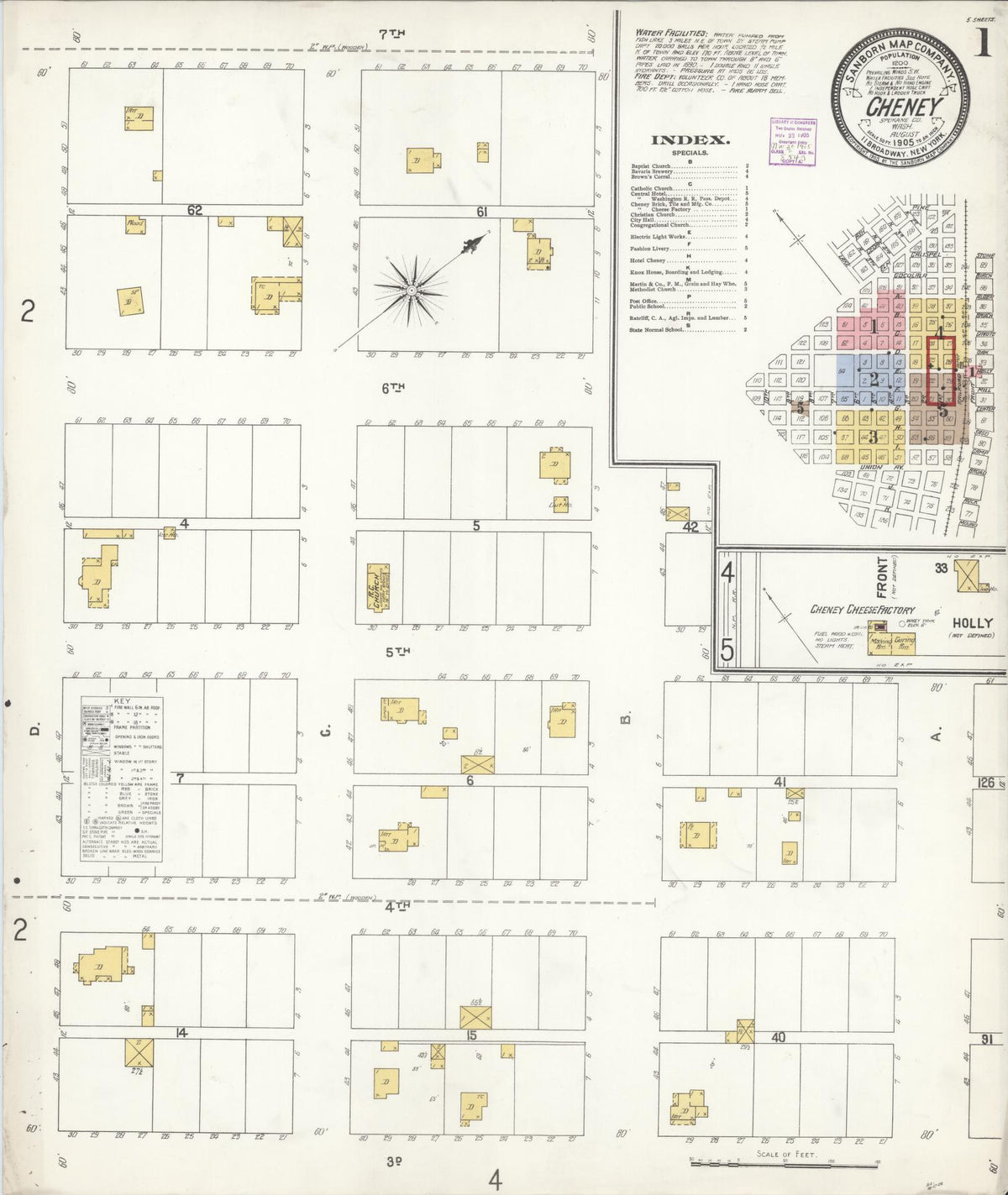 Sanborn Fire Insurance Map from Cheney, Spokane County, Washington (1905), Sheet #0001 - Historic Sanborn Fire Insurance Map Print, vintage old map wall art, antique decor, genealogy gift, Washington Washington map