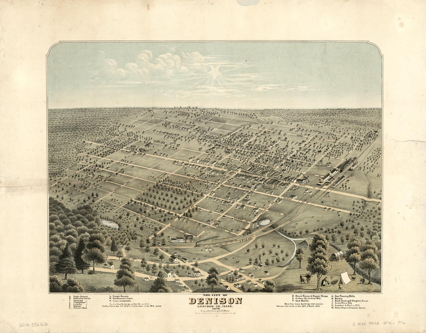The city of Denison, Grayson Co., Texas, 1876 (1876) – Historic Bird’s-Eye View Panorama Print