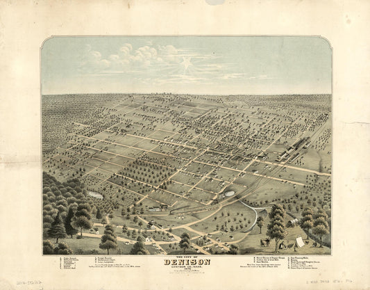 The city of Denison, Grayson Co., Texas, 1876 (1876) – Historic Bird’s-Eye View Panorama Print