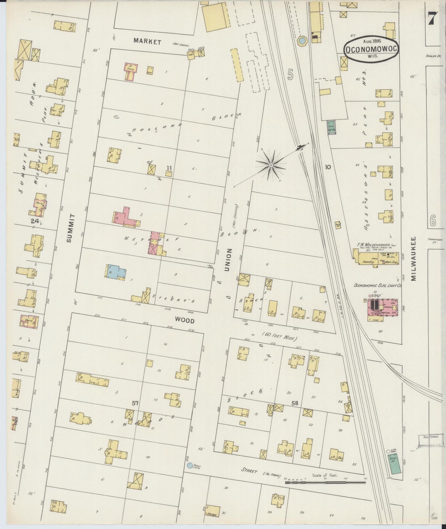 Sanborn Fire Insurance Map from Oconomowoc, Waukesha County, Wisconsin (1895), Sheet #0007 - Complete Map Set gallery image, historic Sanborn map, vintage wall art, Wisconsin Wisconsin