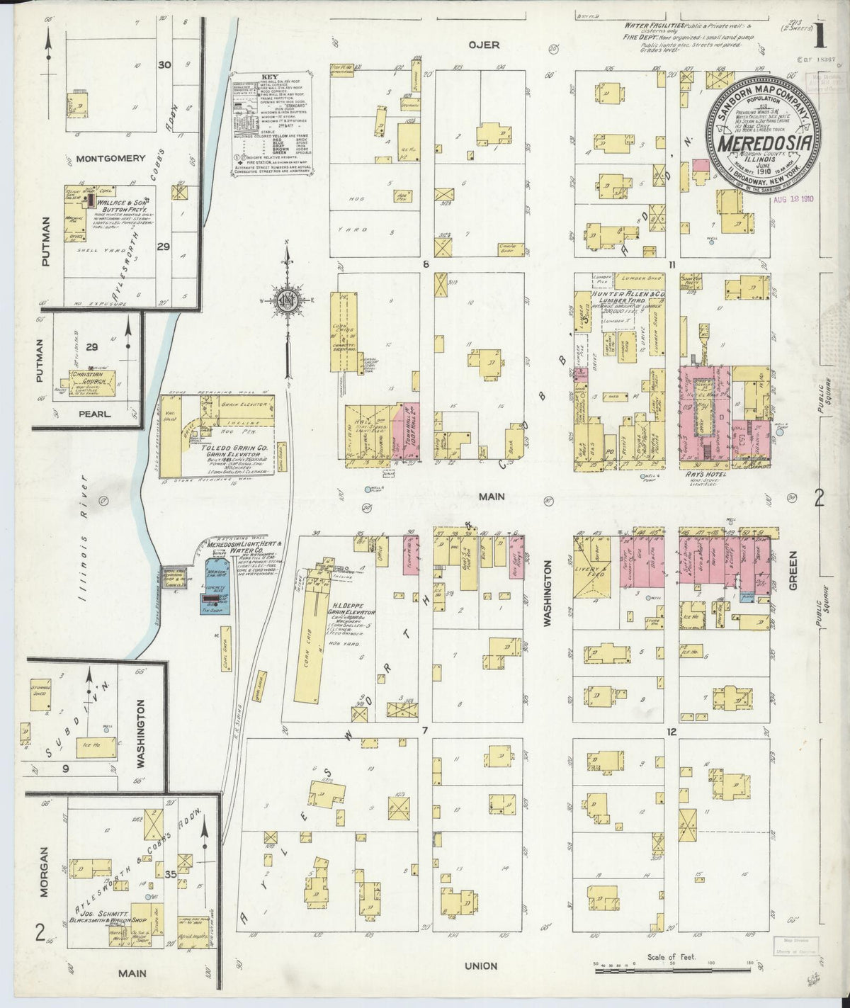 Sanborn Fire Insurance Map from Meredosia, Morgan County, Illinois (1910), Sheet #0001 - Complete Map Set gallery image, historic Sanborn map, vintage wall art, Illinois Illinois