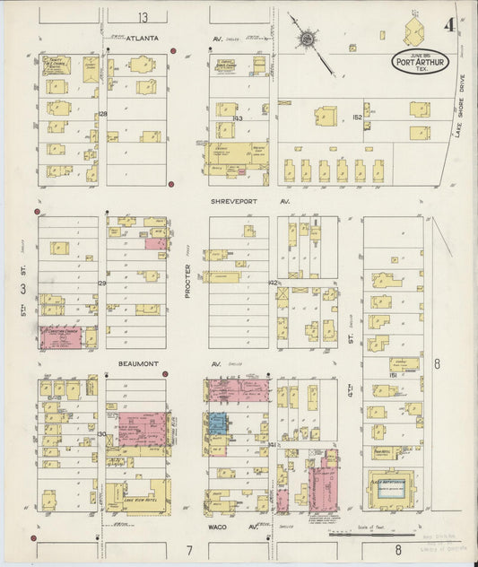 Sanborn Fire Insurance Map from Port Arthur, Jefferson County, Texas (1915), Sheet #0004 - Historic Sanborn Fire Insurance Map Print, vintage old map wall art, antique decor, genealogy gift, Texas Texas map
