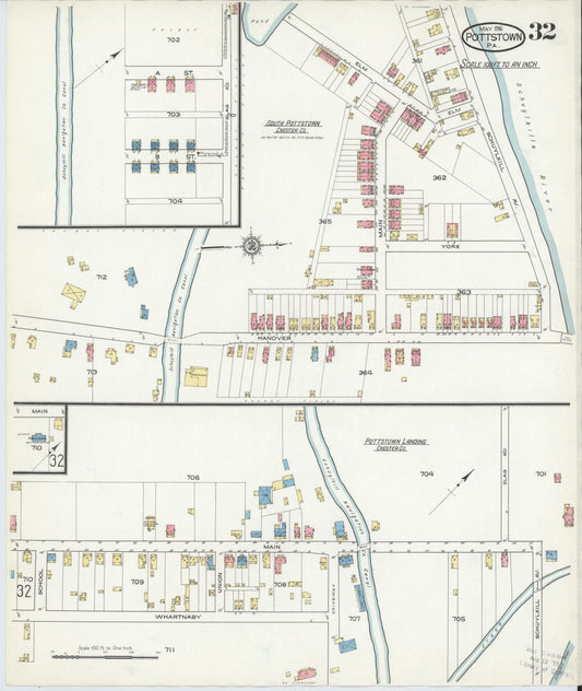 Sanborn Fire Insurance Map from Pottstown, Montgomery County, Pennsylvania (1916), Sheet #0032 - Historic Sanborn Fire Insurance Map Print, vintage old map wall art, antique decor, genealogy gift, Pennsylvania Pennsylvania map
