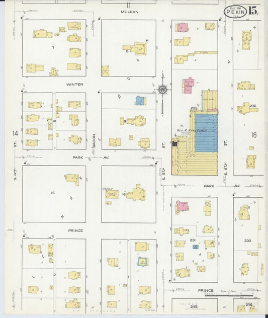Sanborn Fire Insurance Map from Pekin, Tazewell County, Illinois (1916), Sheet #0015 - Historic Sanborn Fire Insurance Map Print, vintage old map wall art, antique decor, genealogy gift, Illinois Illinois map