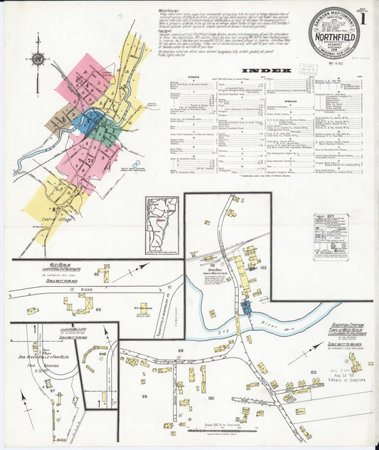 Sanborn Fire Insurance Map from Northfield, Washington County, Vermont (1919), Sheet #0001 - Historic Sanborn Fire Insurance Map Print, vintage old map wall art, antique decor, genealogy gift, Vermont Vermont map