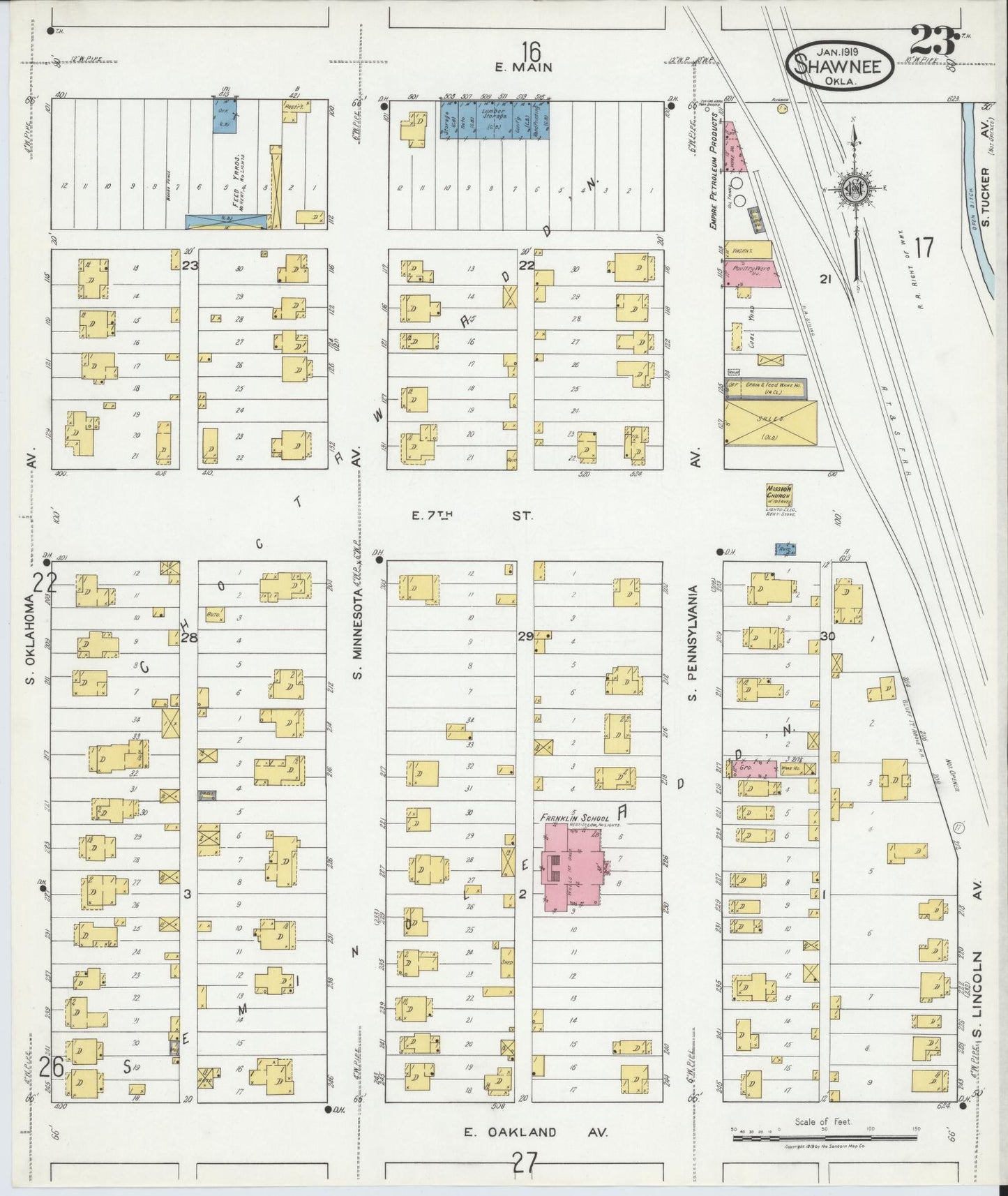 Sanborn Fire Insurance Map from Shawnee, Pottawatomie County, Oklahoma (1919), Sheet #0023 - Complete Map Set gallery image, historic Sanborn map, vintage wall art, Oklahoma Oklahoma