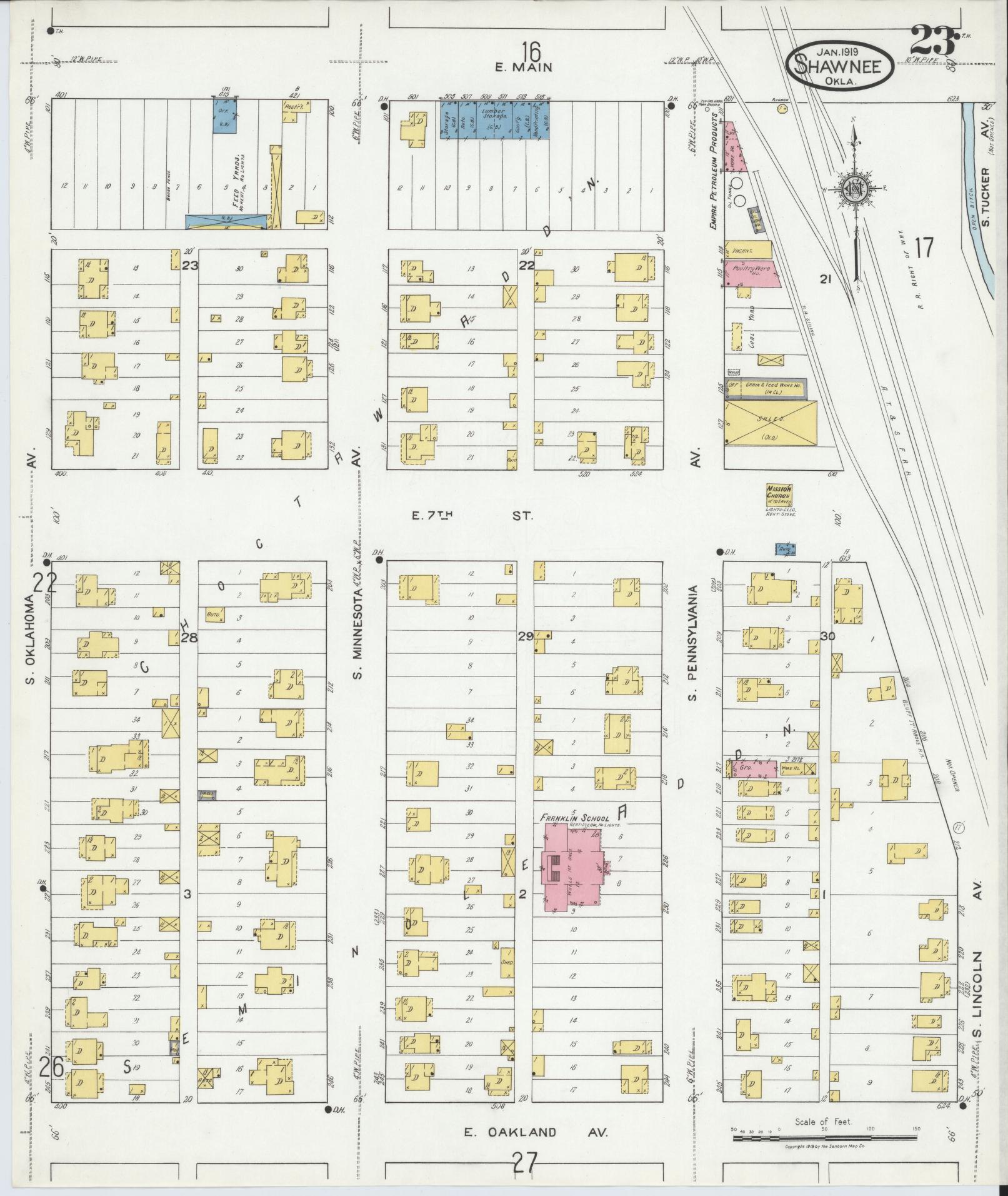 Sanborn Fire Insurance Map from Shawnee, Pottawatomie County, Oklahoma (1919), Sheet #0023 - Complete Map Set gallery image, historic Sanborn map, vintage wall art, Oklahoma Oklahoma