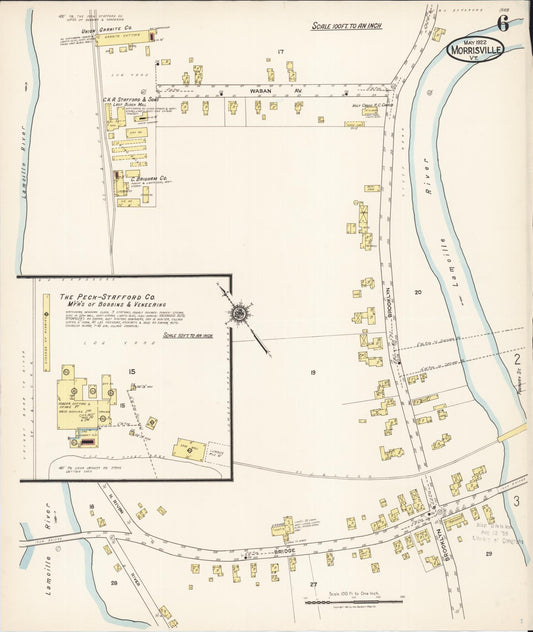 Sanborn Fire Insurance Map from Morrisville, Lamoille County, Vermont (1922), Sheet #0006 - Historic Sanborn Fire Insurance Map Print, vintage old map wall art, antique decor, genealogy gift, Vermont Vermont map