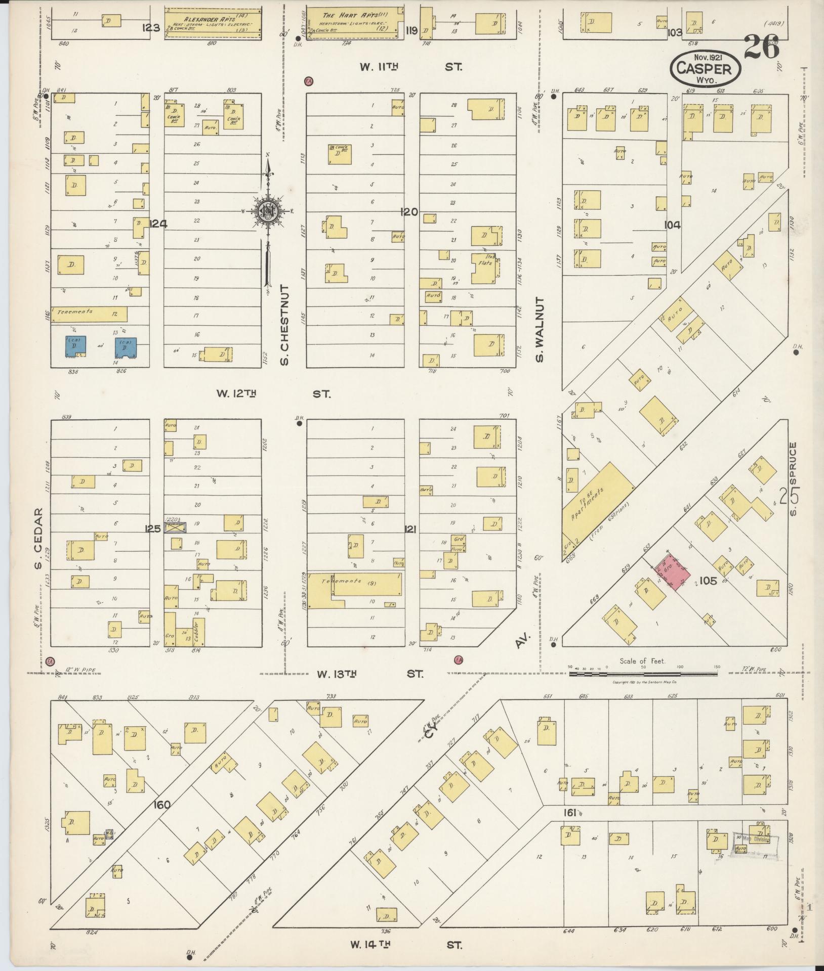 Sanborn Fire Insurance Map from Casper, Natrona County, Wyoming (1921), Sheet #0027 - Complete Map Set gallery image, historic Sanborn map, vintage wall art, Wyoming Wyoming