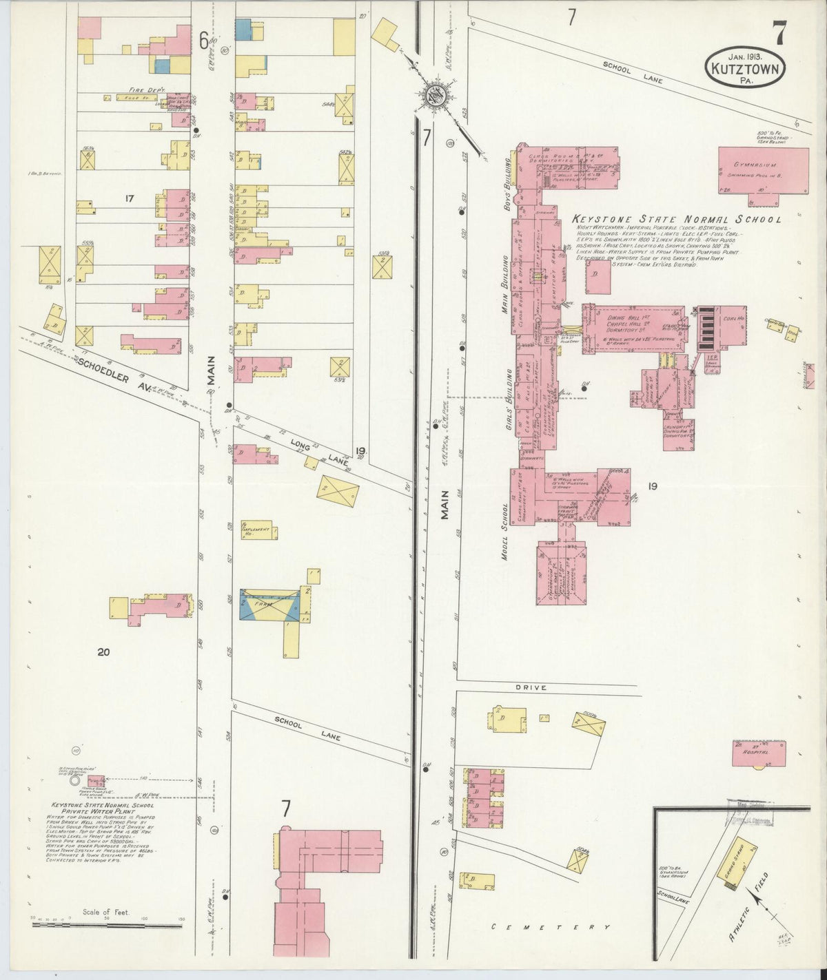 Sanborn Fire Insurance Map from Kutztown, Berks County, Pennsylvania (1913), Sheet #0007 - Historic Sanborn Fire Insurance Map Print, vintage old map wall art, antique decor, genealogy gift, Pennsylvania Pennsylvania map