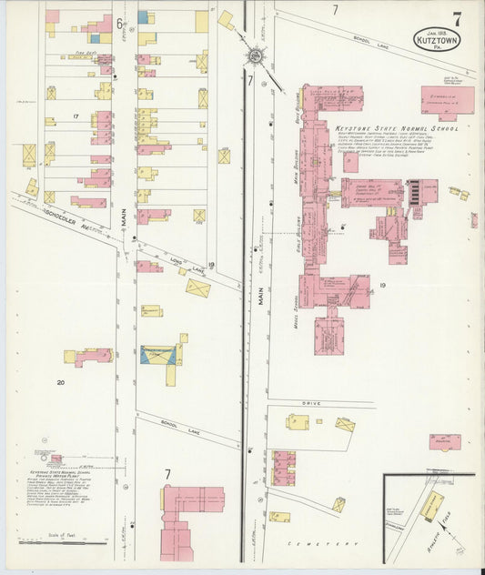Sanborn Fire Insurance Map from Kutztown, Berks County, Pennsylvania (1913), Sheet #0007 - Historic Sanborn Fire Insurance Map Print, vintage old map wall art, antique decor, genealogy gift, Pennsylvania Pennsylvania map