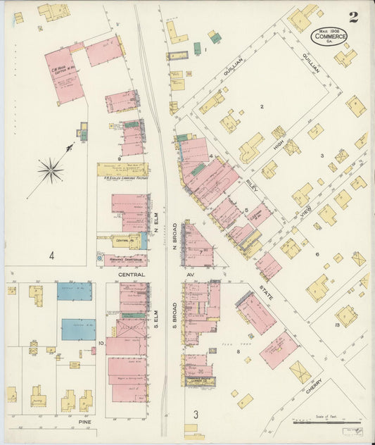 Sanborn Fire Insurance Map from Commerce, Jackson County, Georgia (1908), Sheet #0002 - Historic Sanborn Fire Insurance Map Print, vintage old map wall art, antique decor, genealogy gift, Georgia Georgia map