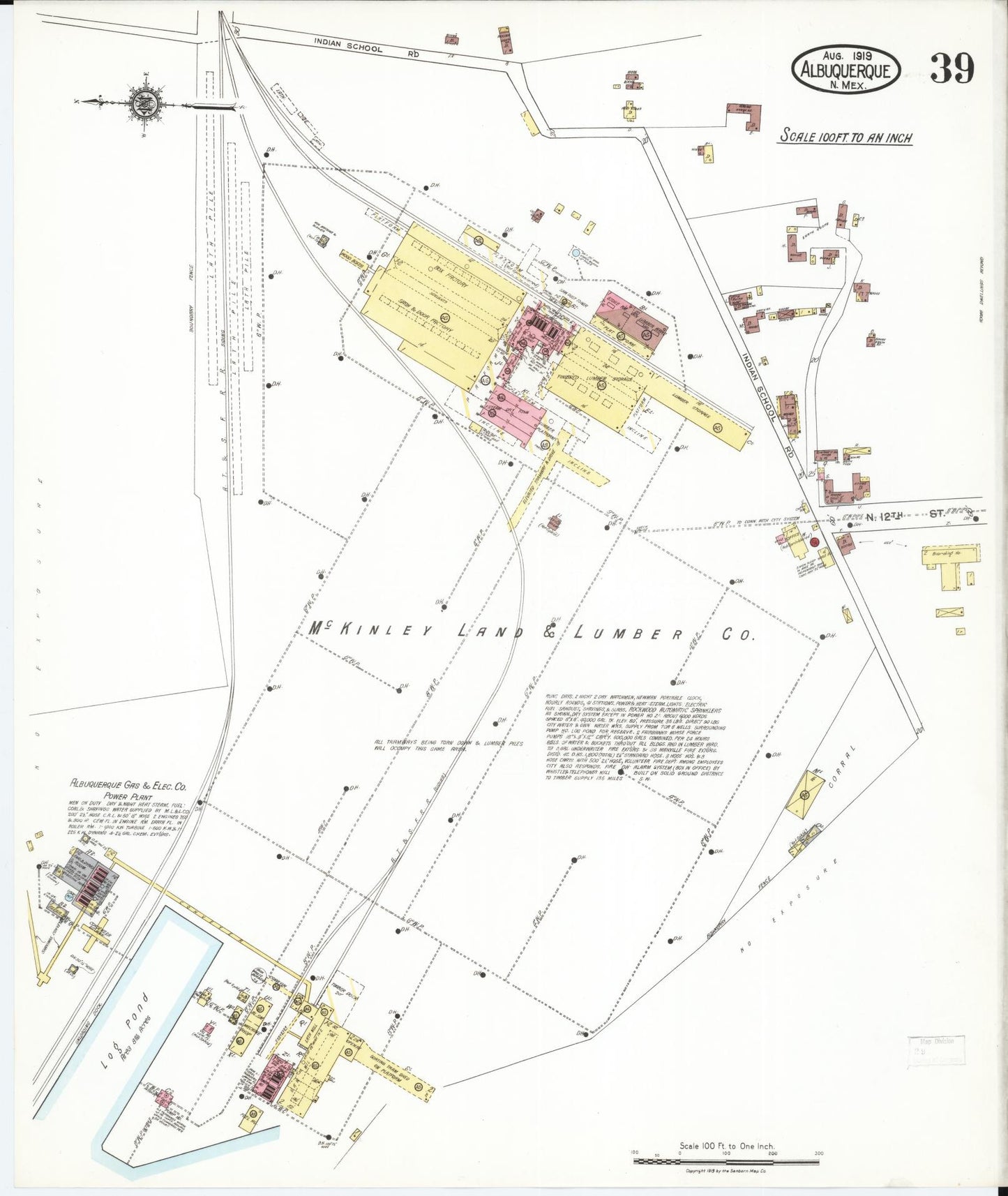Sanborn Fire Insurance Map from Albuquerque, Bernalillo County, New Mexico (1919), Sheet #0039 - Complete Map Set gallery image, historic Sanborn map, vintage wall art, New Mexico New Mexico