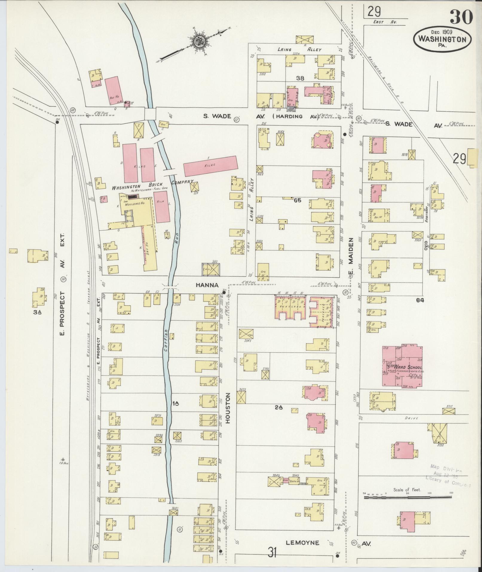 Sanborn Fire Insurance Map from Washington, Washington County, Pennsylvania (1909), Sheet #0030 - Historic Sanborn Fire Insurance Map Print, vintage old map wall art, antique decor, genealogy gift, Sanborn Fire Insurance Map from Washington Washington map