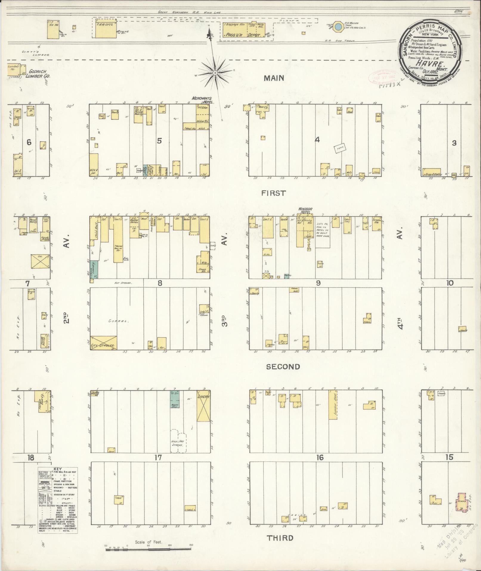 Sanborn Fire Insurance Map from Havre, Hill County, Montana (1892), Sheet #0001 - Historic Sanborn Fire Insurance Map Print, vintage old map wall art, antique decor, genealogy gift, Montana Montana map