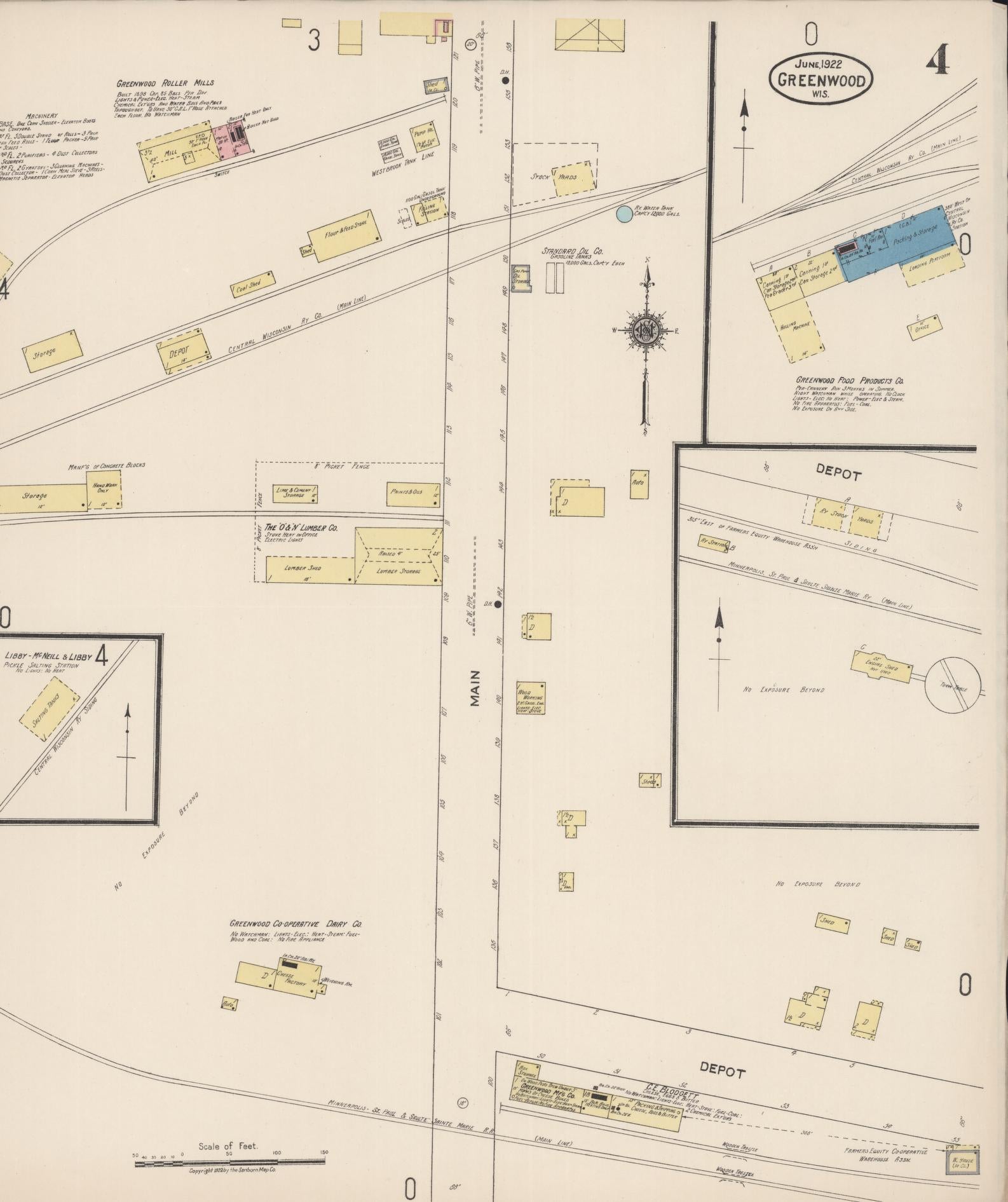 Sanborn Fire Insurance Map from Greenwood, Clark County, Wisconsin (1922), Sheet #0004 - Historic Sanborn Fire Insurance Map Print, vintage old map wall art, antique decor, genealogy gift, Wisconsin Wisconsin map