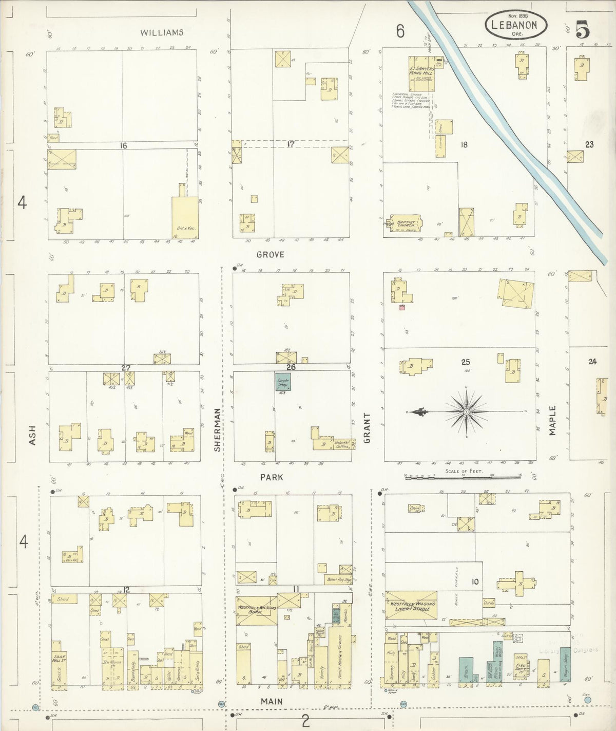 Sanborn Fire Insurance Map from Lebanon, Linn County, Oregon (1898), Sheet #0005 - Historic Sanborn Fire Insurance Map Print, vintage old map wall art, antique decor, genealogy gift, Oregon Oregon map