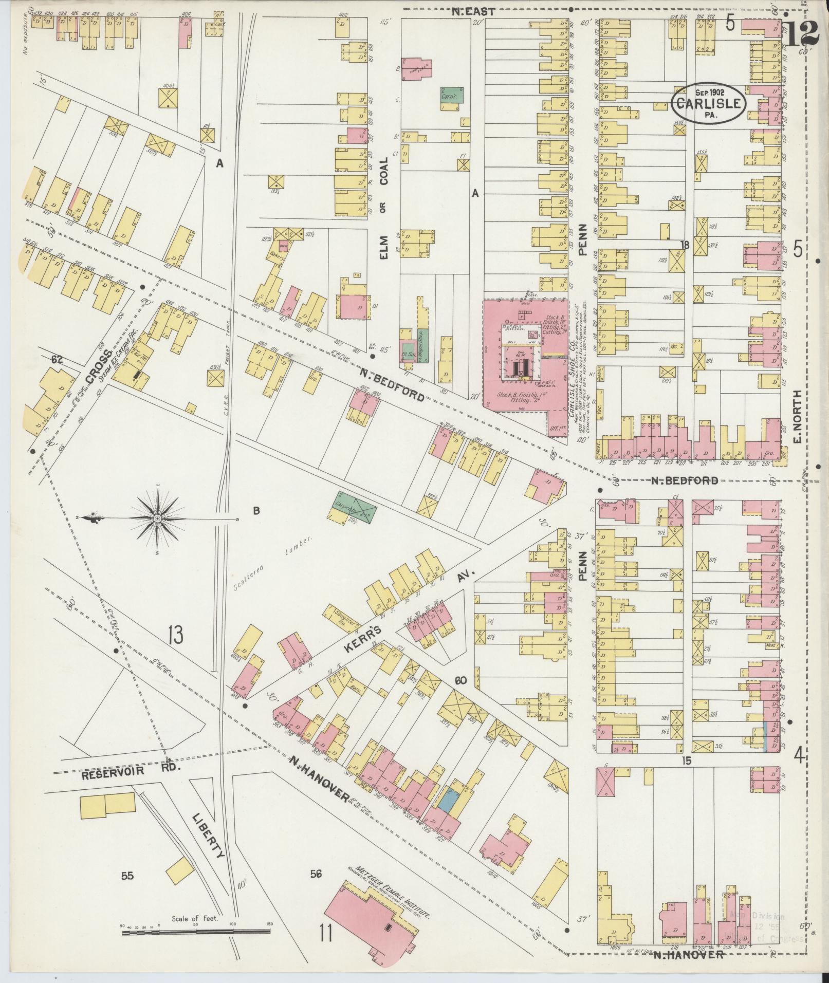 Sanborn Fire Insurance Map from Carlisle, Cumberland County, Pennsylvania (1902), Sheet #0012 - Historic Sanborn Fire Insurance Map Print, vintage old map wall art, antique decor, genealogy gift, Pennsylvania Pennsylvania map