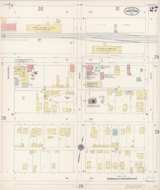 Sanborn Fire Insurance Map from Hanford, Kings County, California (1913), Sheet #0027 - Historic Sanborn Fire Insurance Map Print, vintage old map wall art, antique decor, genealogy gift, California California map