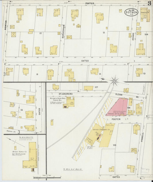 Sanborn Fire Insurance Map from Dothan, Houston County, Alabama (1898), Sheet #0003 - Historic Sanborn Fire Insurance Map Print, vintage old map wall art, antique decor, genealogy gift, Alabama Alabama map