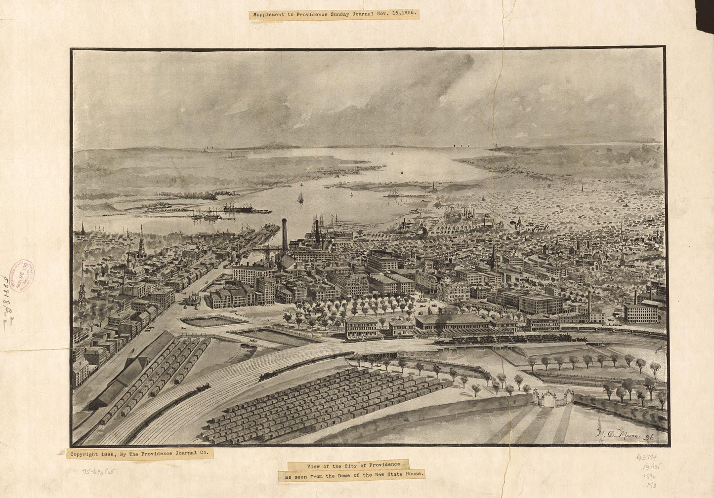 View of the city of Providence as seen from the dome of the new State House. (1896) – Historic Bird’s-Eye View Panorama Print
