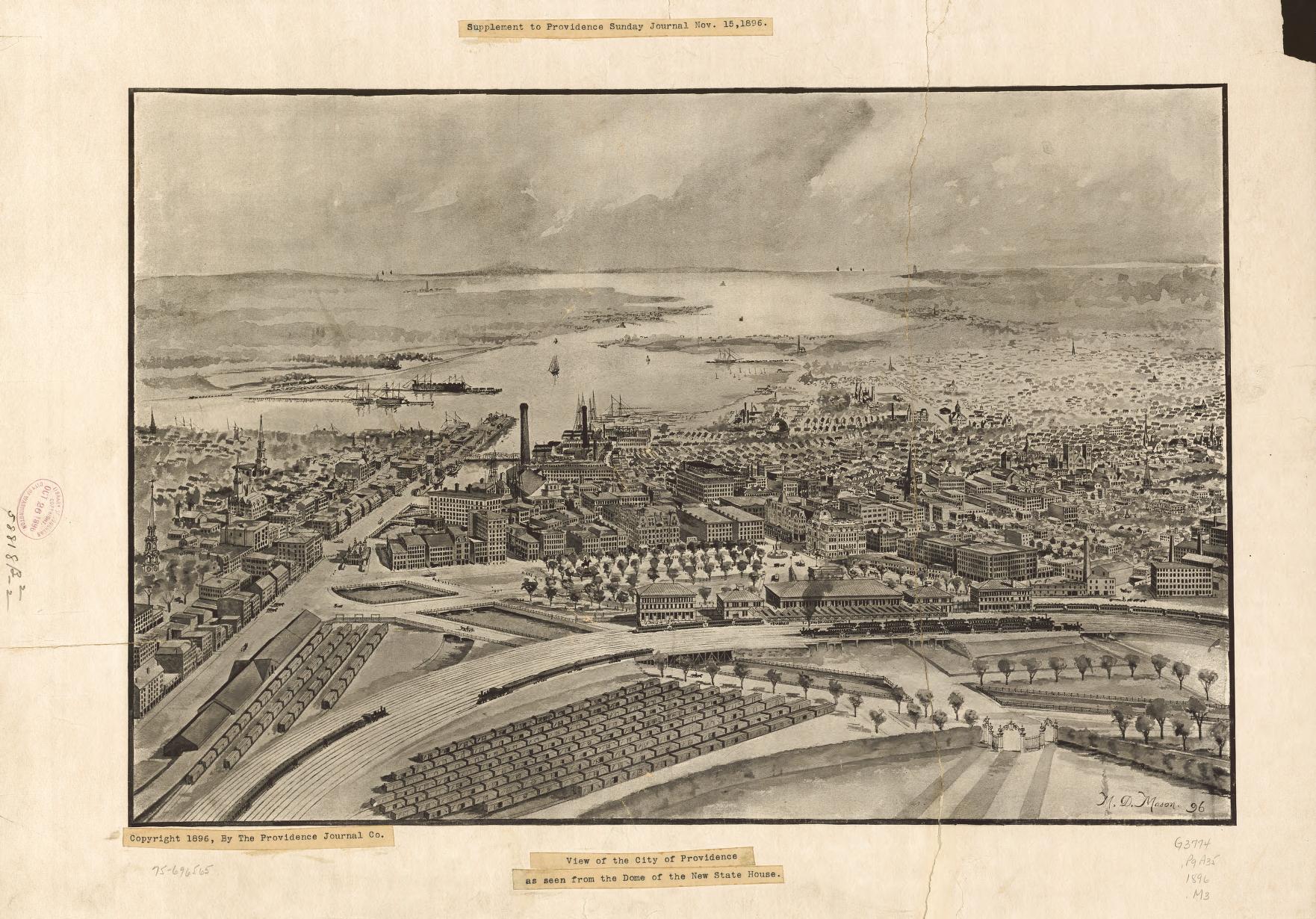 View of the city of Providence as seen from the dome of the new State House. (1896) – Historic Bird’s-Eye View Panorama Print