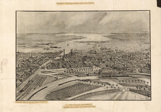 View of the city of Providence as seen from the dome of the new State House. (1896) – Historic Bird’s-Eye View Panorama Print