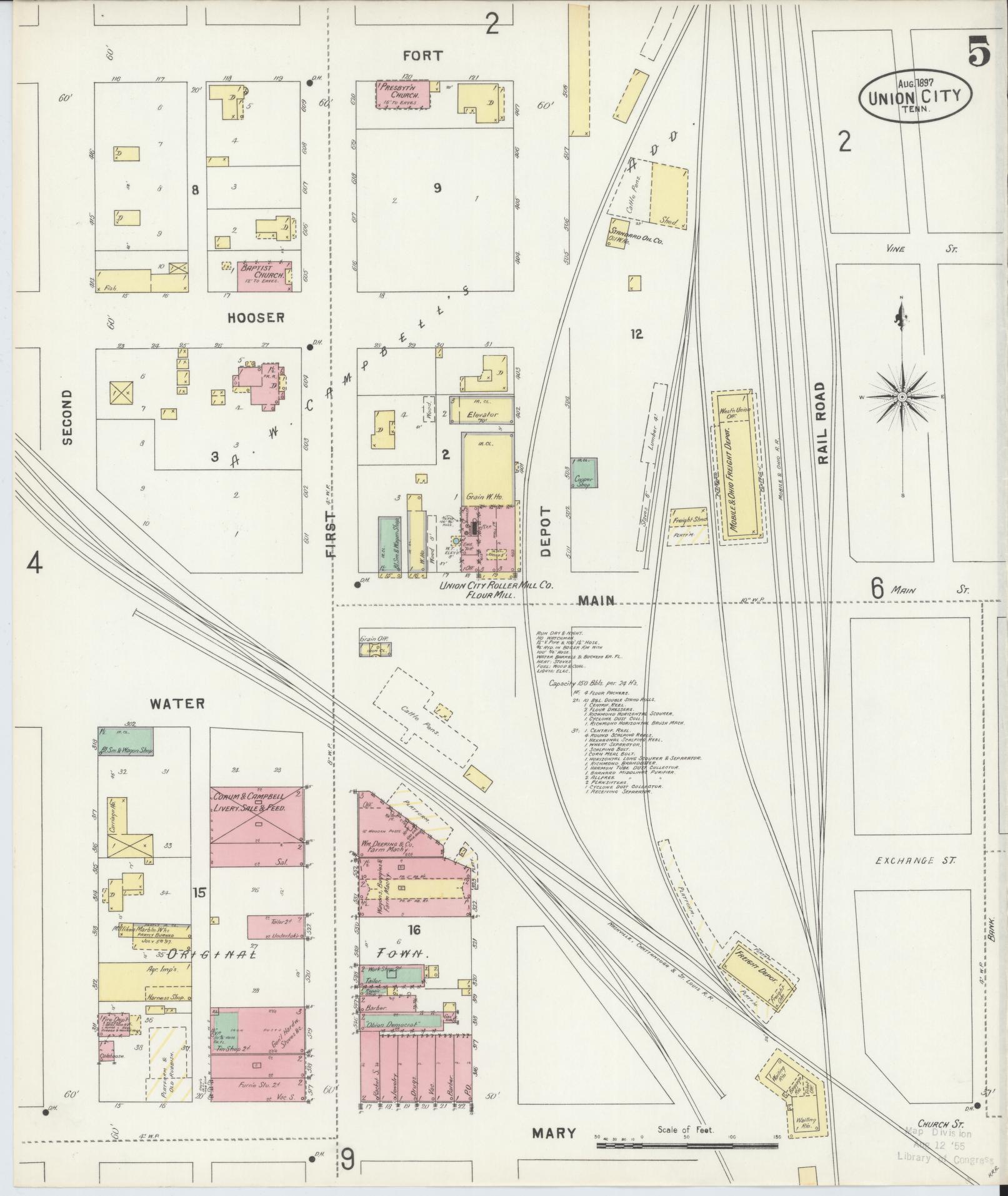 Sanborn Fire Insurance Map from Union City, Obion County, Tennessee (1897), Sheet #0005 - Complete Map Set gallery image, historic Sanborn map, vintage wall art, Tennessee Tennessee
