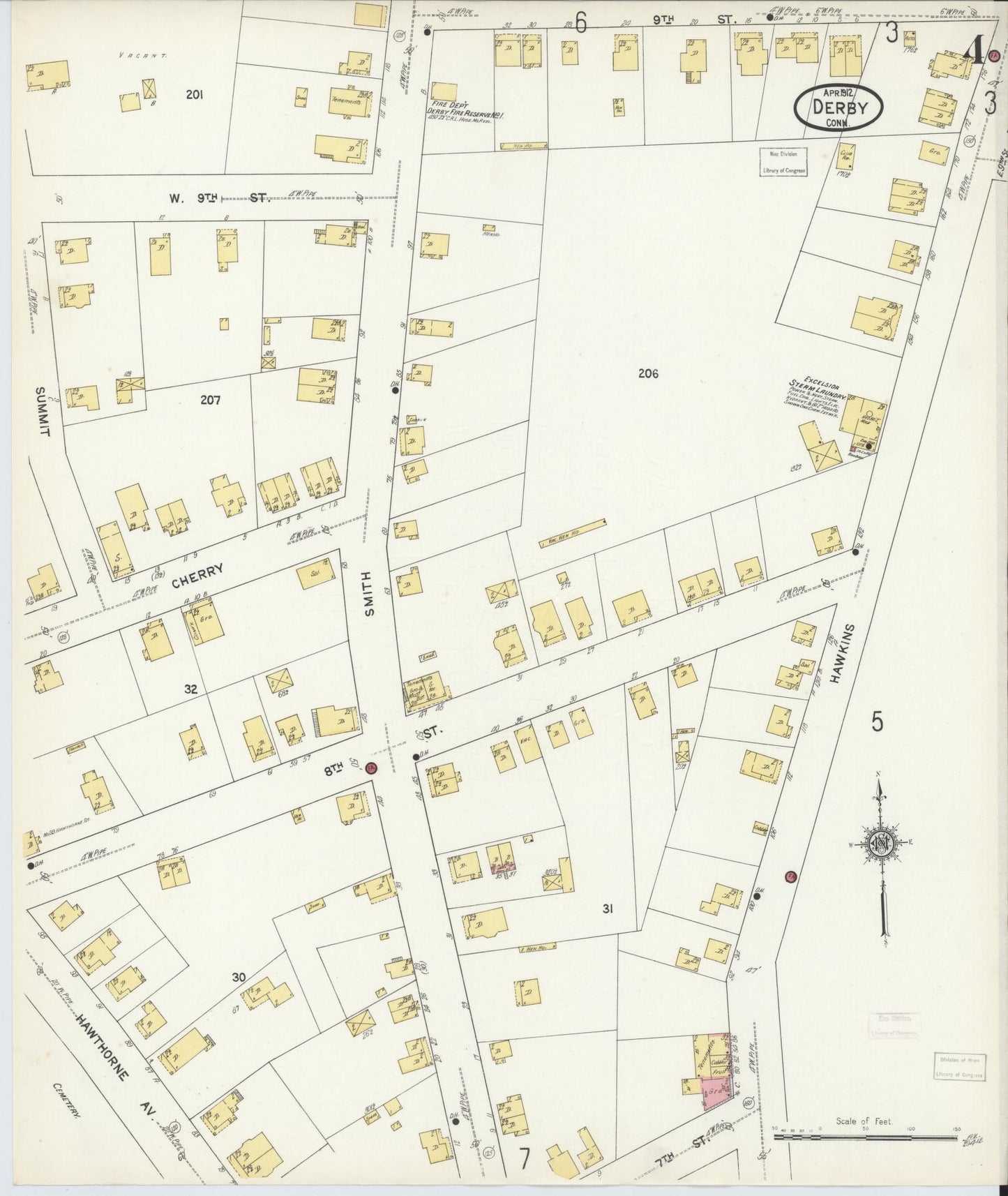 Sanborn Fire Insurance Map from Derby, New Haven County, Connecticut (1912), Sheet #0004 - Complete Map Set gallery image, historic Sanborn map, vintage wall art, Connecticut Connecticut