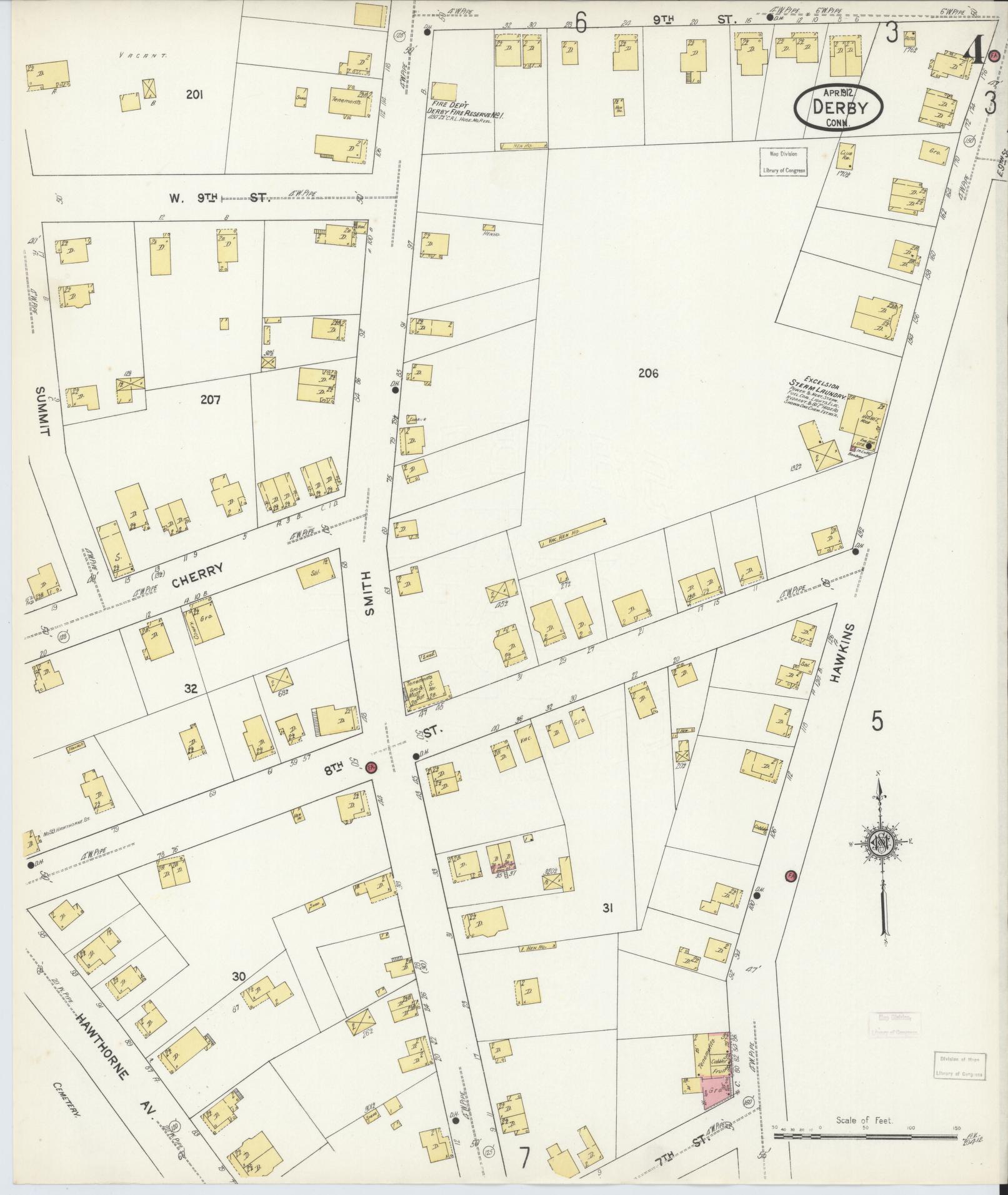 Sanborn Fire Insurance Map from Derby, New Haven County, Connecticut (1912), Sheet #0004 - Complete Map Set gallery image, historic Sanborn map, vintage wall art, Connecticut Connecticut