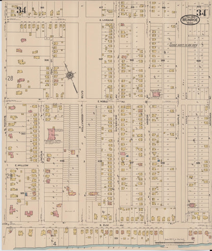 Sanborn Fire Insurance Map from Monroe, Monroe County, Michigan (1922), Sheet #0034 - Historic Sanborn Fire Insurance Map Print, vintage old map wall art, antique decor, genealogy gift, Michigan Michigan map