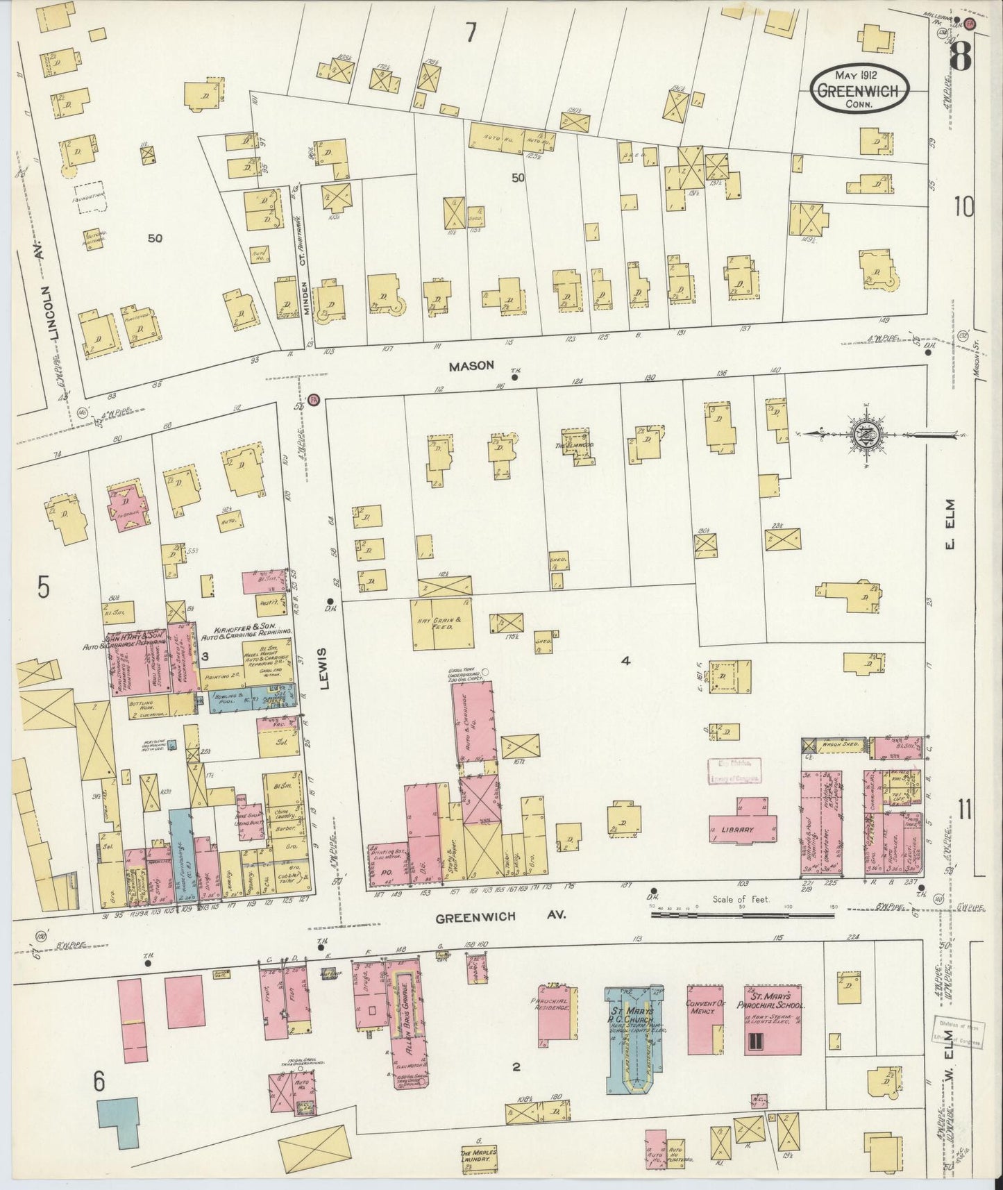 Sanborn Fire Insurance Map from Greenwich, Fairfield County, Connecticut (1912), Sheet #0008 - Complete Map Set gallery image, historic Sanborn map, vintage wall art, Connecticut Connecticut