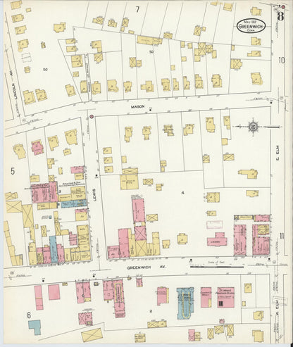 Sanborn Fire Insurance Map from Greenwich, Fairfield County, Connecticut (1912), Sheet #0008 - Complete Map Set gallery image, historic Sanborn map, vintage wall art, Connecticut Connecticut