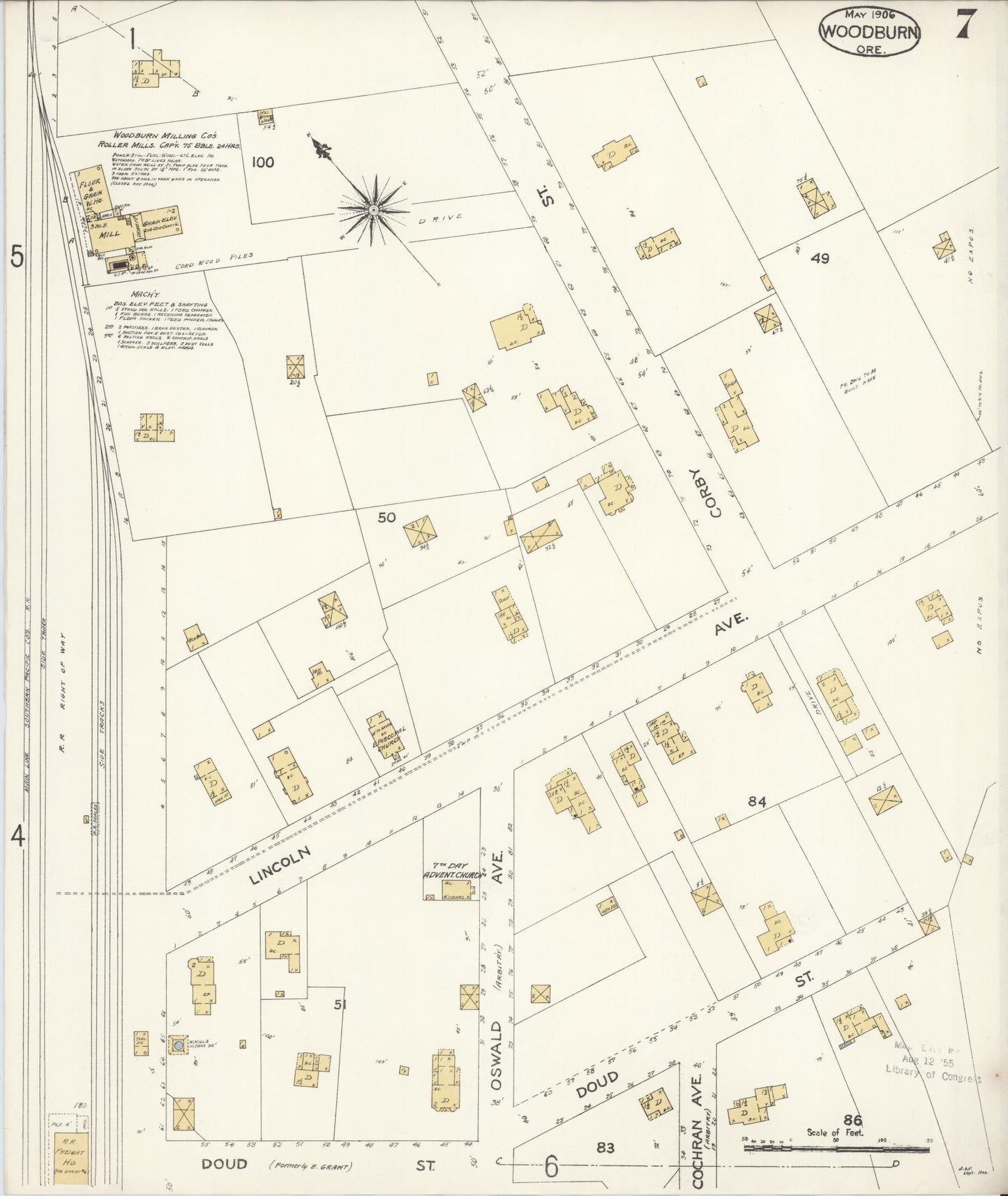 Sanborn Fire Insurance Map from Woodburn, Marion County, Oregon (1906), Sheet #0007 - Complete Map Set gallery image, historic Sanborn map, vintage wall art, Oregon Oregon