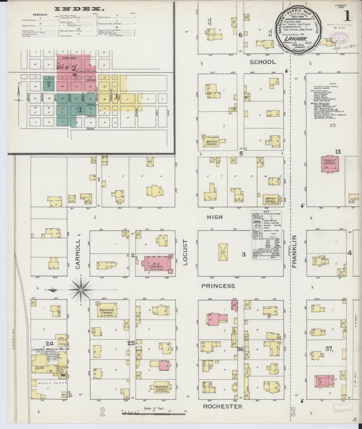 Sanborn Fire Insurance Map from Lanark, Carroll County, Illinois (1893), Sheet #0001 - Historic Sanborn Fire Insurance Map Print, vintage old map wall art, antique decor, genealogy gift, Illinois Illinois map