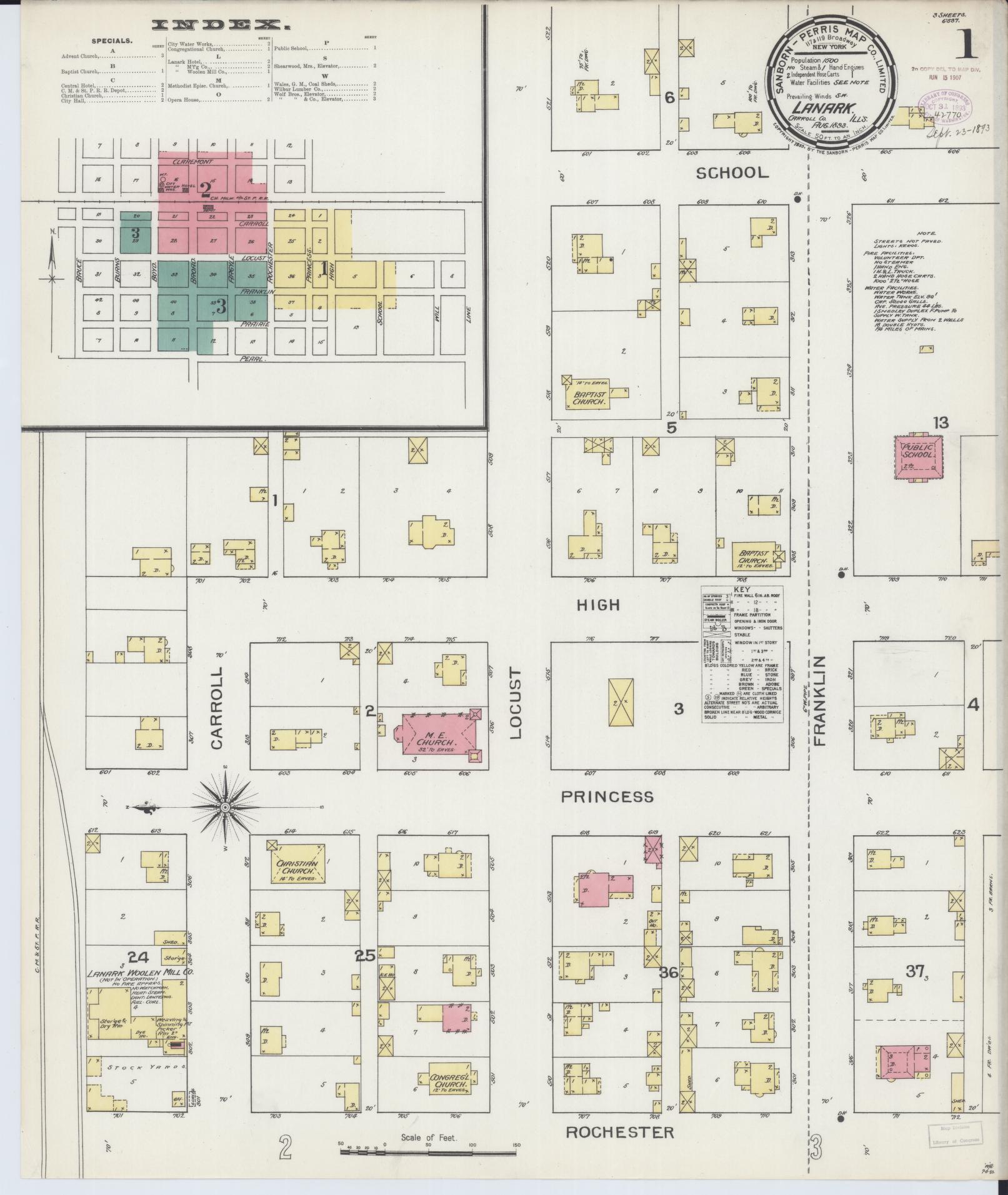 Sanborn Fire Insurance Map from Lanark, Carroll County, Illinois (1893), Sheet #0001 - Historic Sanborn Fire Insurance Map Print, vintage old map wall art, antique decor, genealogy gift, Illinois Illinois map