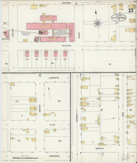 Sanborn Fire Insurance Map from Havre De Grace, Harford County, Maryland (1904), Sheet #0013 - Historic Sanborn Fire Insurance Map Print, vintage old map wall art, antique decor, genealogy gift, Maryland Maryland map