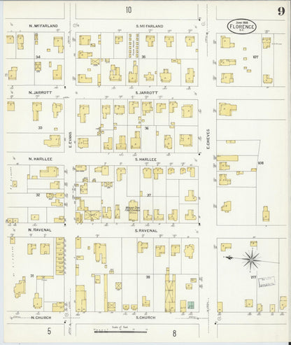Sanborn Fire Insurance Map from Florence, Florence County, South Carolina (1908), Sheet #0009 - Complete Map Set gallery image, historic Sanborn map, vintage wall art, South Carolina South Carolina