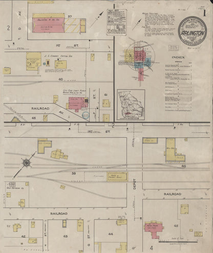 Sanborn Fire Insurance Map from Arlington, Calhoun County And Early County, Georgia (1921), Sheet #0001 - Complete Map Set gallery image, historic Sanborn map, vintage wall art, Georgia Georgia