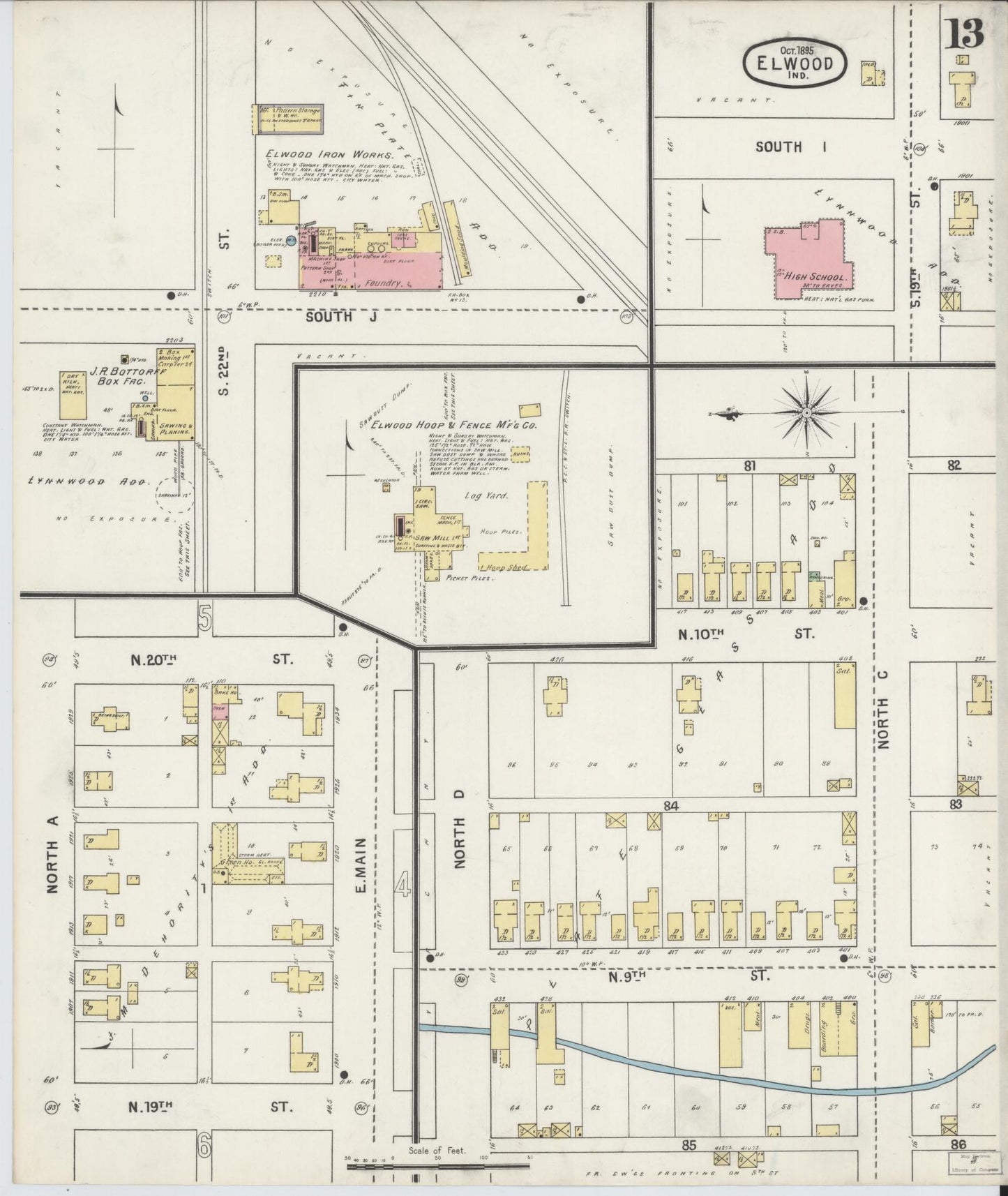 Sanborn Fire Insurance Map from Elwood, Madison County, Indiana (1895), Sheet #0013 - Complete Map Set gallery image, historic Sanborn map, vintage wall art, Indiana Indiana