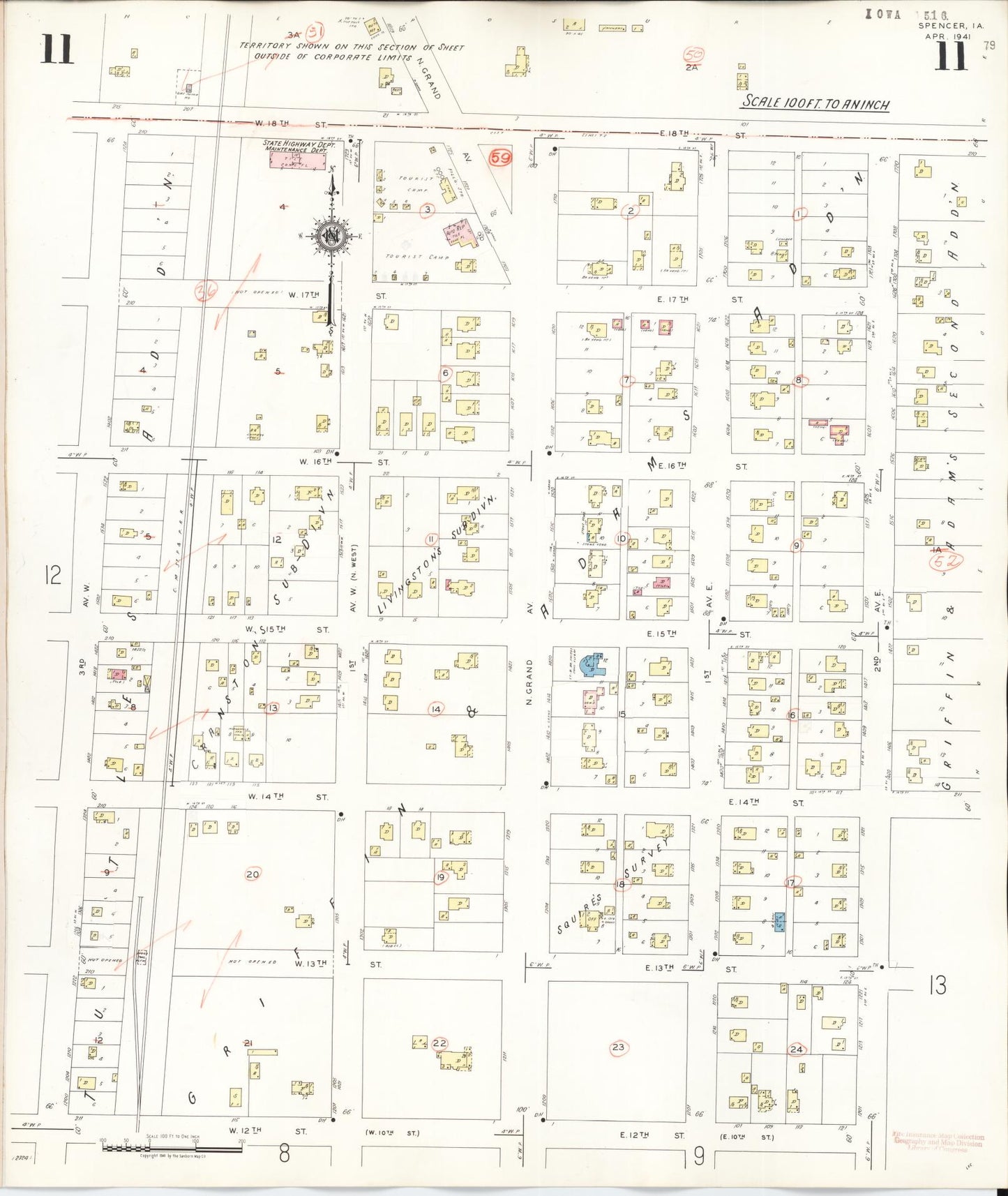Sanborn Fire Insurance Map from Spencer, Clay County, Iowa (1946), Sheet #0011 - Historic Sanborn Fire Insurance Map Print, vintage old map wall art