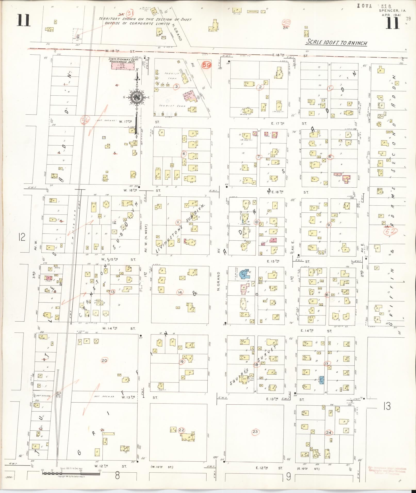 Sanborn Fire Insurance Map from Spencer, Clay County, Iowa (1946), Sheet #0011 - Historic Sanborn Fire Insurance Map Print, vintage old map wall art