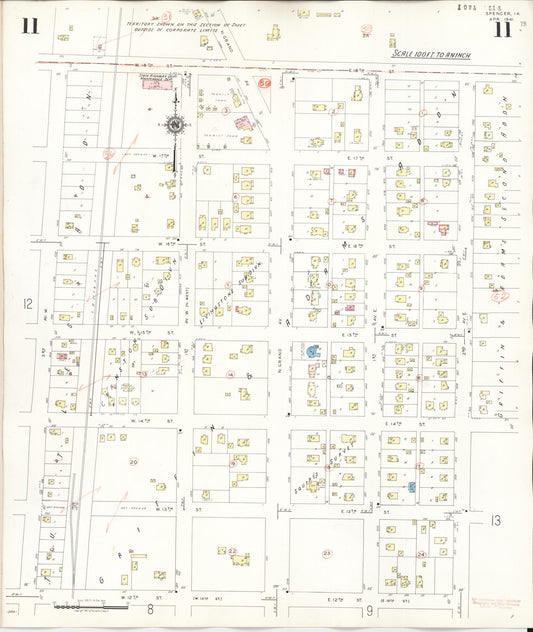 Sanborn Fire Insurance Map from Spencer, Clay County, Iowa (1946), Sheet #0011 - Historic Sanborn Fire Insurance Map Print, vintage old map wall art