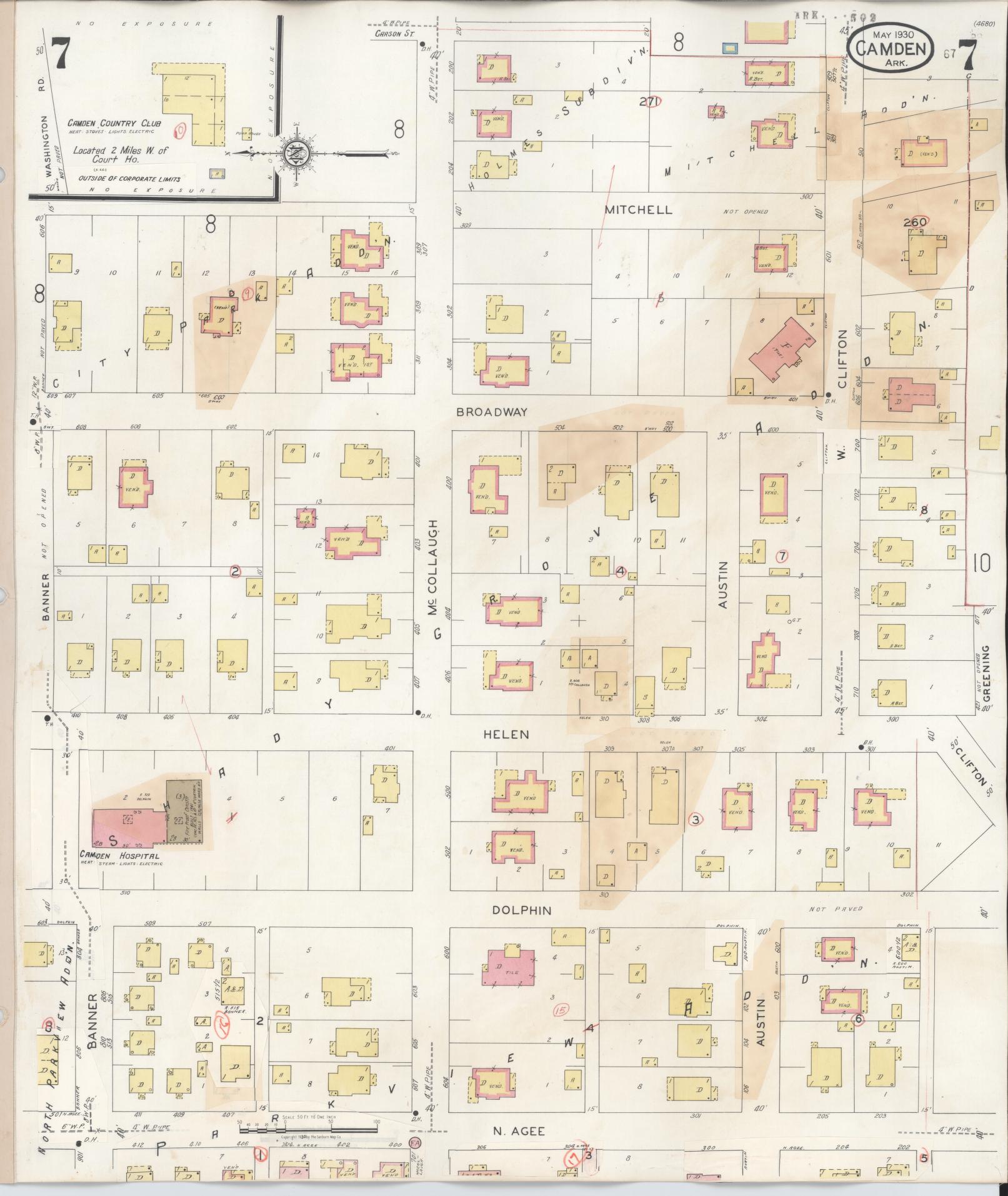 Sanborn Fire Insurance Map from Camden, Ouachita County, Arkansas (1948), Sheet #0007 - Historic Sanborn Fire Insurance Map Print, vintage old map wall art, antique decor, genealogy gift, Arkansas Arkansas map