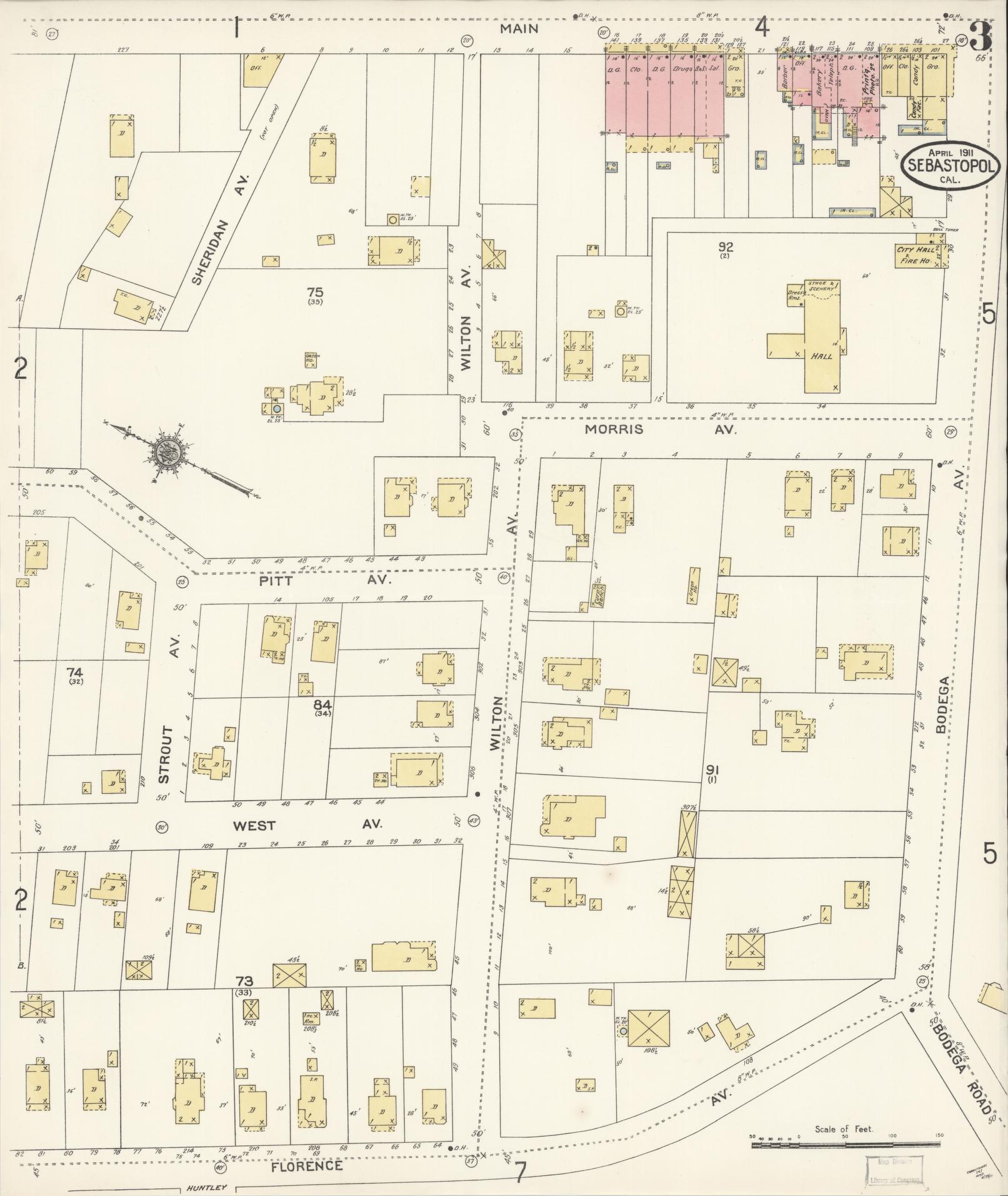 Sanborn Fire Insurance Map from Sebastopol, Sonoma County, California (1911), Sheet #0003 - Complete Map Set gallery image, historic Sanborn map, vintage wall art, California California