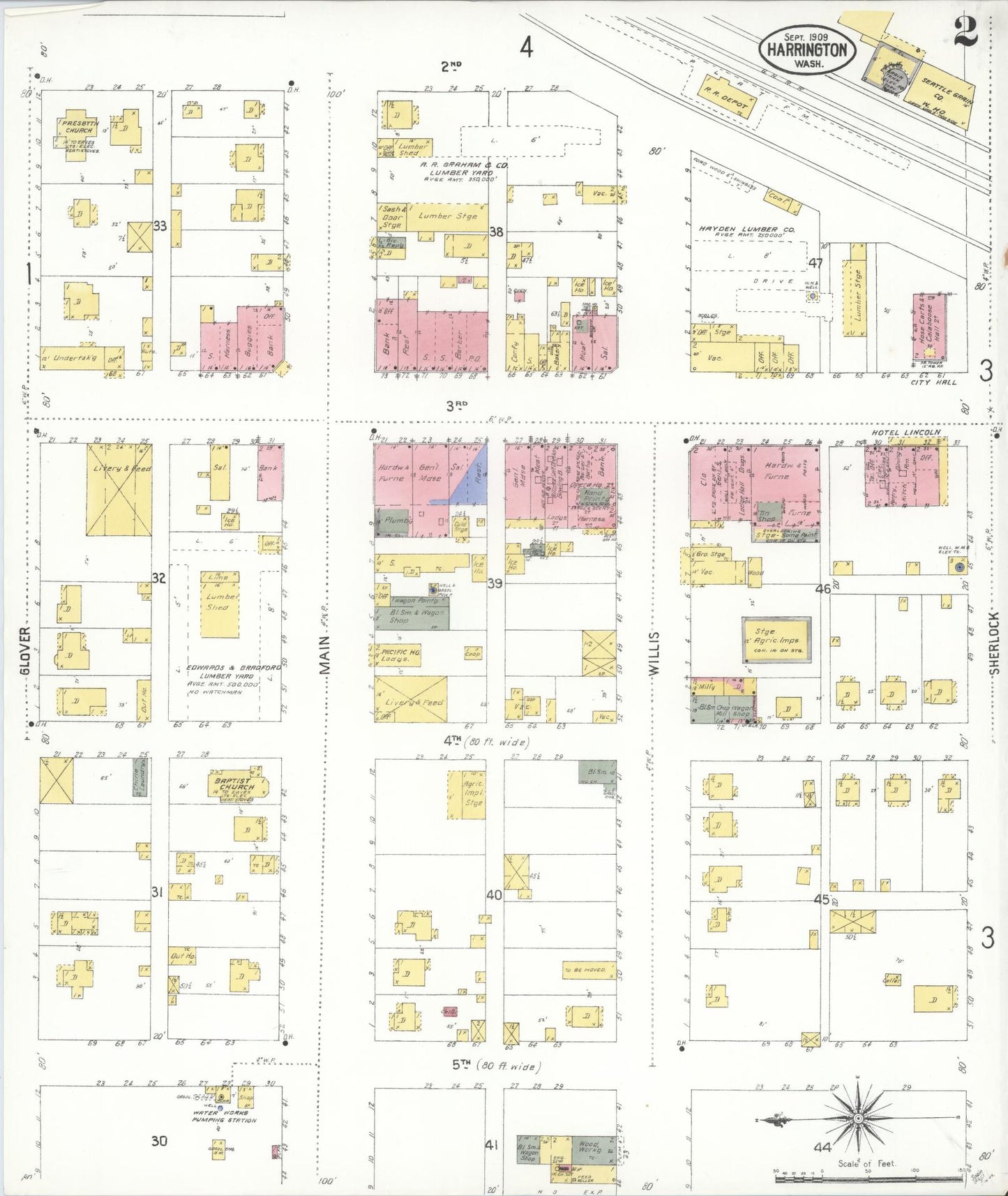 Sanborn Fire Insurance Map from Harrington, Lincoln County, Washington (1909), Sheet #0002 - Complete Map Set gallery image, historic Sanborn map, vintage wall art, Washington Washington