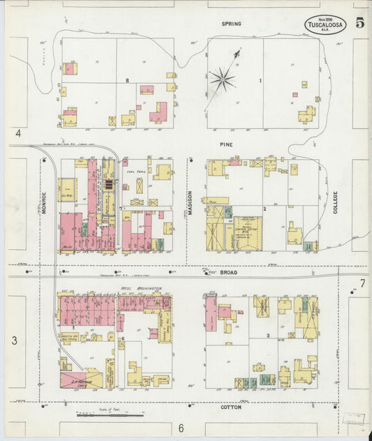 Sanborn Fire Insurance Map from Tuscaloosa, Tuscaloosa County, Alabama (1899), Sheet #0005 - Historic Sanborn Fire Insurance Map Print, vintage old map wall art, antique decor, genealogy gift, Alabama Alabama map