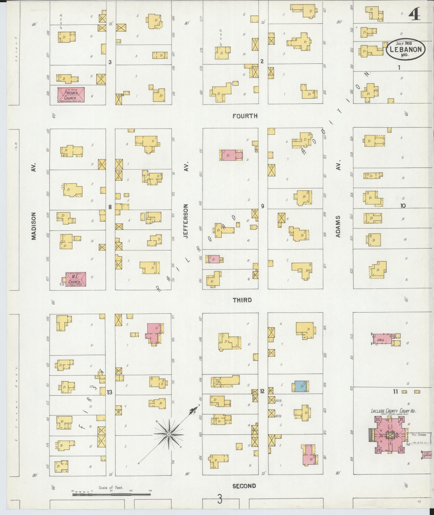Sanborn Fire Insurance Map from Lebanon, Laclede County, Missouri (1900), Sheet #0004 - Complete Map Set gallery image, historic Sanborn map, vintage wall art, Missouri Missouri