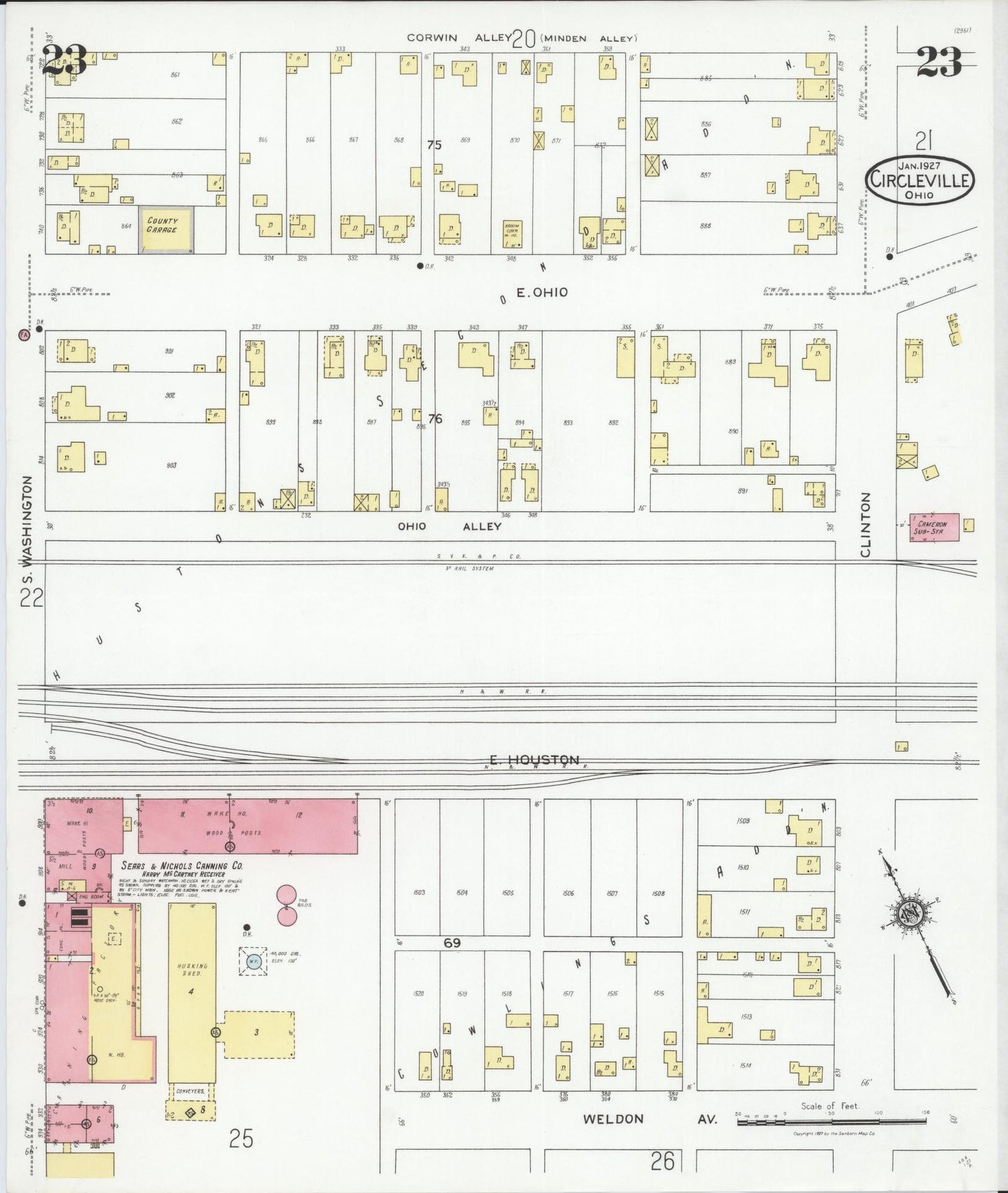 Sanborn Fire Insurance Map from Circleville, Pickaway County, Ohio (1927), Sheet #0023 - Historic Sanborn Fire Insurance Map Print, vintage old map wall art, antique decor, genealogy gift, Ohio Ohio map